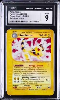 2002 POKEMON EXPEDITION REVERSE HOLO #2 AMPHAROS CGC 9 - Image 1