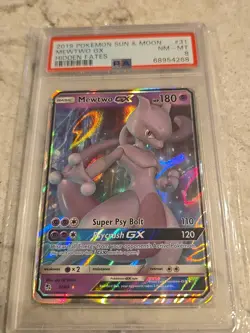 2019 POKEMON SUN & MOON HIDDEN FATES #31 MINT PSA8 MEWTWO GX - Image 1