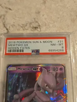 2019 POKEMON SUN & MOON HIDDEN FATES #31 MINT PSA8 MEWTWO GX - Image 2