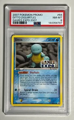 2007 Pokemon Promo Games Expo Stamped Ditto/Squirtle 64/113- RARE LOW POP-PSA 8 - Image 4