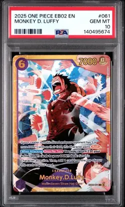 One Piece CCG Monkey D. Luffy Psa 10 Gem Mint 2025 EB02 061 English - Image 1