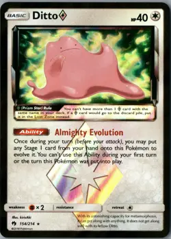 Ditto Prism Star Prism Rare SM - Lost Thunder 154/214 NM Holofoil - Pokemon - Image 1