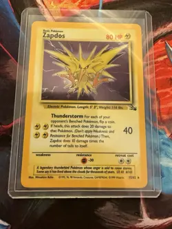 Zapdos 15/62 Fossil Base Set Unlimited Holo Foil Rare 1999 Vintage Pokemon Card - Image 1