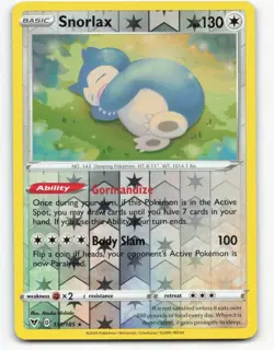 2020 Pokemon, Vivid Voltage, #131/185 Snorlax, Reverse Holo Rare - Image 1