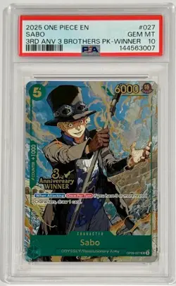 2025 One Piece Sabo 3rd Anniversary Winner OP09-027 PSA 10 Gem Mint English - Image 1
