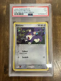 GRADED PSA 5 2004 Pokemon Ex Rattata-Rev. Foil Fire Red & Leaf Green #77 - Image 1