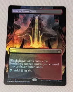 MTG * FOIL BORDERLESS *Phyrexia: All will be One Rare BLACKCLEAVE CLIFFS NM - Image 1