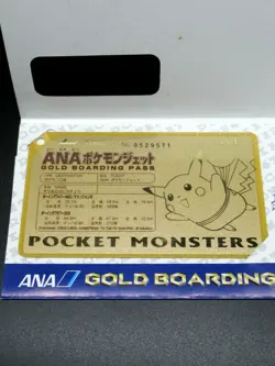 1999 Pokemon Japanese ANA Airlines Gold Pikachu Boarding Pass Nintendo Very Rare - Image 2