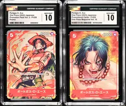 SET 2 CGC 10 GEM MINT JAPANESE ONE PIECE Portgas D. Ace P-028 PROMOTION MAGAZINE - Image 1