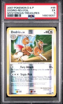 2007 POKEMON DIAMOND & PEARL MYSTERIOUS TREASURES #46 DODRIO-REVERSE FOIL PSA 5 - Image 1