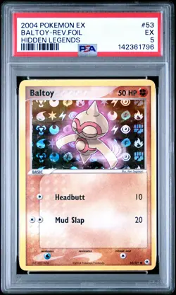 2004 POKEMON EX HIDDEN LEGENDS #53 BALTOY-REVERSE FOIL PSA 5 - Image 1