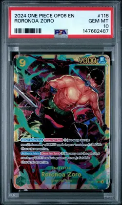2024 ONE PIECE OP06-WINGS OF THE CAPTAIN #118 RORONOA ZORO PSA 10 - Image 1