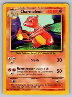 Charmeleon 24/102 Uncommon Base Set Unlimited Pokemon Lightly Played - Image 1