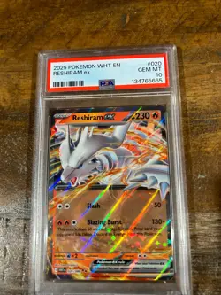 POKEMON 2025 White Flare RESHIRAM EX #020 PSA 10 Gem Mint RARE - Image 1