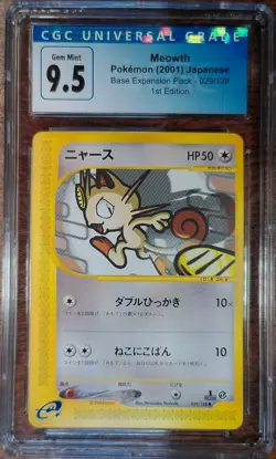 2001 Pokemon Japanese e-Series Meowth 029 1st Ed CGC 9.5 GEM MINT (New CGC 10) - Image 1