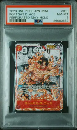 One Piece PSA 8 HOLO Saikyo Jump Mini May Portgas D. Ace Manga JPN OP02-013 - Image 1