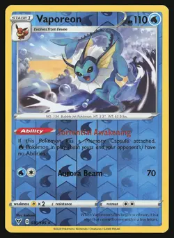 SWSH04: Vivid Voltage Vaporeon #030/185 Reverse Holo Pokemon Card - Image 1