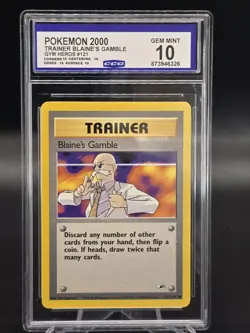 2000 Pokemon TCG Trainer Blaine's Gamble 121/132 Gym Heroes - CCG 10 GEM Mint - Image 1