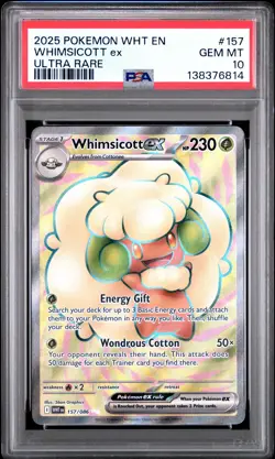 2025 Pokemon WHT EN-White Flare Whimsicott EX Ultra Rare PSA 10 #157 - Image 1