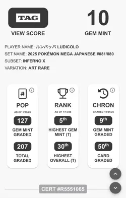 TAG GEM MINT 10 Ludicolo AR 081/080 – Inferno X Japanese Pokemon - Image 3