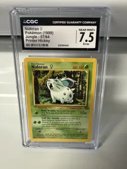 Pokemon Nidoran F 57/64 Jungle 1st Ed CGC 7.5 Printer Hickey Error 1999 - Image 1
