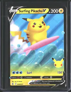 Surfing Pikachu V 008/025 Holo V Rare Celebrations Pokemon NM/M - Image 1