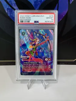 Disney Lorcana Robin Hood Sharpshooter 215/204 Enchanted PSA 10 GEM MINT - Image 1