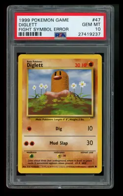 PSA 10 Diglett 47/102 FIGHT SYMBOL ERROR Base Set 1999 WOTC Pokemon Card TCG - Image 1