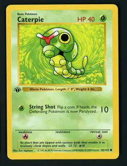 Caterpie LP 45/102 - 1st Edition Base Set Shadowless - Pokemon 1999 - Image 1