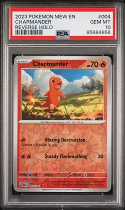 2023 POKEMON MEW 151 #004 CHARMANDER PSA 10 Reverse Holo English Card Low Pop - Image 1