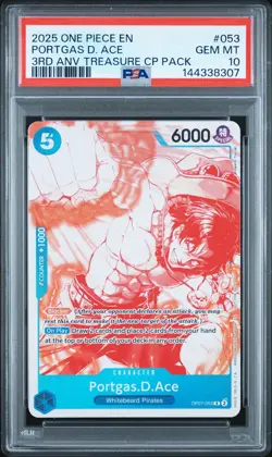 One Piece 3rd Anniversary Treasure Campaign Portgas.D.Ace OP07-053 PSA 10 - Image 1