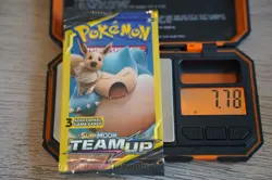 7.78g Pokemon TCG Team Up Mini Booster Pack 3 Card Snorlax Eevee Art Sealed - Image 1