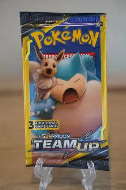 7.78g Pokemon TCG Team Up Mini Booster Pack 3 Card Snorlax Eevee Art Sealed - Image 2