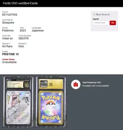 Pokemon CGC PRISTINE 10 Slowpoke 082/078 AR sv1V Violet Scarlet Japanese - Image 3