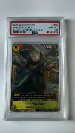 Roronoa Zoro Illustration Box Vol.3 OP07-113 One Piece Promo Cards Foil PSA 10 - Image 1