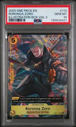 2025 Roronoa Zoro Illustration Box Vol. 3 OP07-113 One Piece PSA 10 - Image 1
