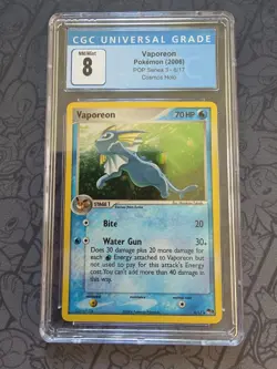Pokemon: Vaporeon #6/17 Pop Series 3 Cosmos Holo Rare 2006 Vintage - CGC 8 - Image 1
