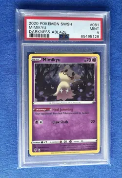 2020 Pokemon TCG SWSH Darkness Ablaze Promo 081/189 Mimikyu Cosmos PSA 9 Mint - Image 1