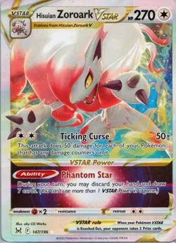 Pokemon TCG Hisuian Zoroark VSTAR 147/196 Lost Origin Holo NM - Image 1