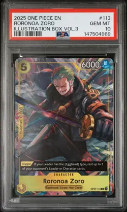 Roronoa Zoro 2025 One Piece Promos Illustration Box Vol.3 #113 PSA 10 Gem Mint - Image 1