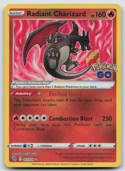Radiant Charizard 011/078 Radiant Rare Pokemon GO Pokemon Holo Near Mint - Image 1