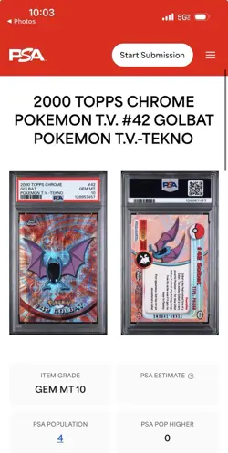 2000 Topps Chrome Pokemon Golbat Tekno PSA 10 Pop 4 Rare #42 Series 1 - Image 3