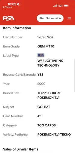2000 Topps Chrome Pokemon Golbat Tekno PSA 10 Pop 4 Rare #42 Series 1 - Image 4