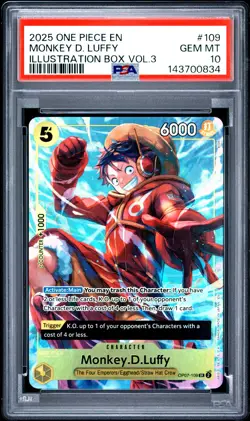 2025 ONE PIECE PROMOS ILLUSTRATION BOX VOL.3 #109 MONKEY D. LUFFY PSA 10 - Image 1