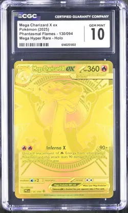 2025 POKEMON PFL EN-PHANTASMAL FLAMES #130 MEGA CHARIZARD X EX CGC 10 - Image 1