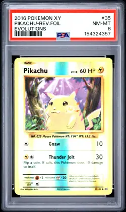 2016 POKEMON XY EVOLUTIONS #35 PIKACHU-REVERSE FOIL PSA 8 - Image 1