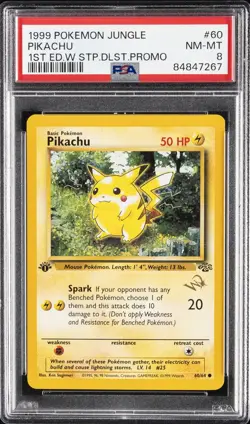 1999 POKEMON JUNGLE 1ST EDITION W STAMP DUELIST PROMO #60 PIKACHU PSA 8 - Image 1
