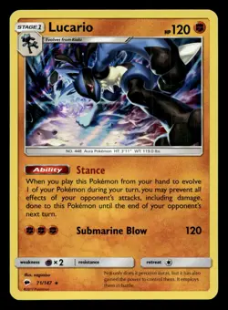 Lucario 71/147 Rare Burning Shadows Holo Pokemon NM - Image 1