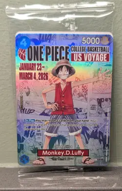 One Piece Monkey.D.Luffy P-055 Foil College Basketball US Voyage Promo SEALED - Image 1