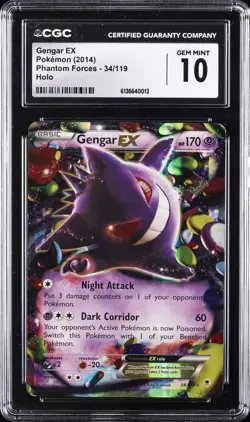 2014 POKEMON XY PHANTOM FORCES ULTRA RARE HOLO #34 GENGAR EX CGC 10 GEM MINT - Image 1
